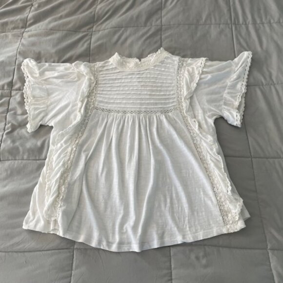 NWT Free People Top White Prairie Medium Cotton Oversized NEW Ivory Hippie $98 - Picture 4 of 15